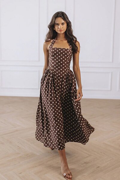 KENZA'A TRİKO Backless Polka Dot Midi Dress