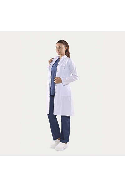 Beyaz Medikal Halat de doctor lung din alpaca |   Halat alb de medic cu guler...