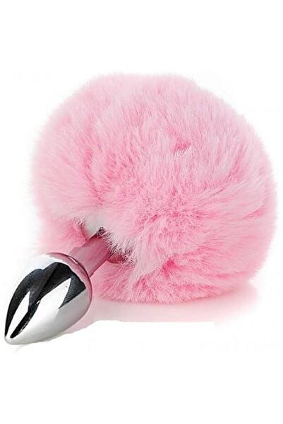 Rabixy Ponponlu Tüylü Metal Anal Plug Pembe Renk Bunny Tail