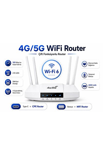 ATLT ATLANTİS 4G/5G WİFİ ROUTER 300 MBPS SİM KARTLI 4.000MAH DAHİLİ BATARYA 4...