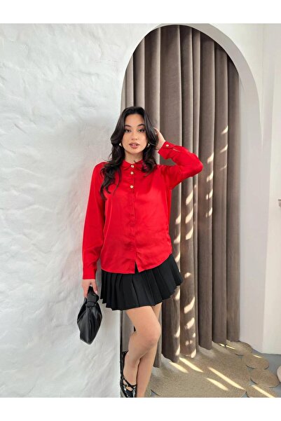 Hira Clothing Cămașă elegantă de damă, cu textură moale din satin și detalii ...