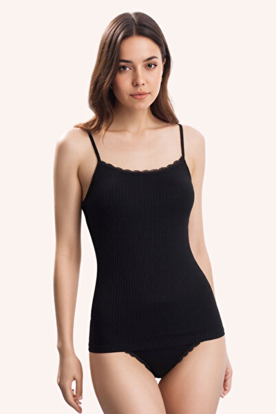 Pearlune Women's Viscose Lace Detailed String Strap Tank Top & Panties Set - ...