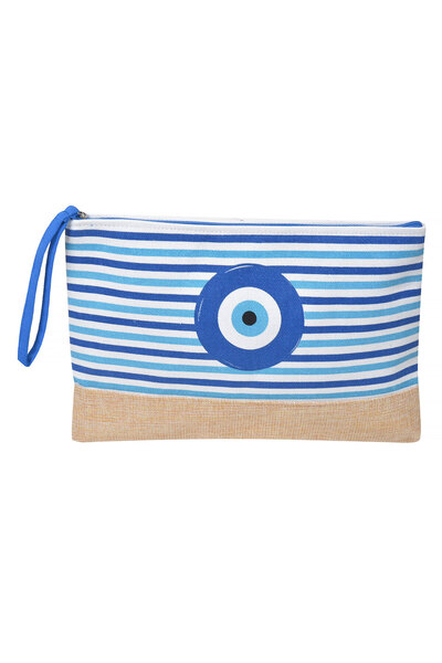 NO BRAND Blue Beige Striped Pouch Eyes 29x21cm