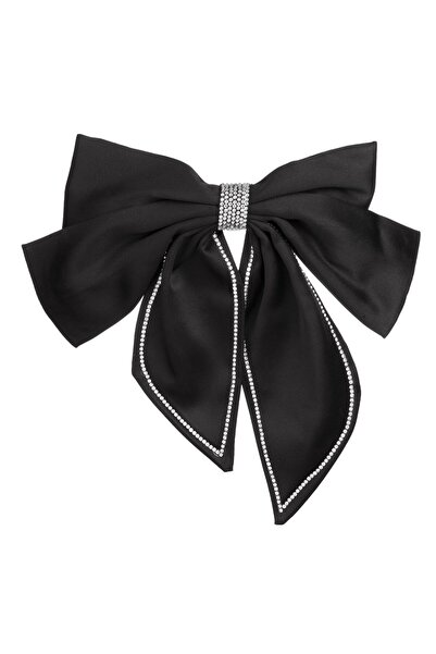 Zumzeria Clamă de păr cu fundă din satin negru și strasuri argintii, 20cm