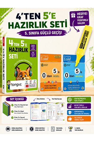 Tonguç Yayınları TONGUÇ 4'TEN 5'E HAZIRLIK SETİ KRAF FOSFORLU KALEM HEDİYELİ
