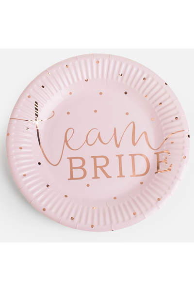 Zumzeria Farfurii de petrecere din carton roz Team Bride Ø23cm - 6 bucăți