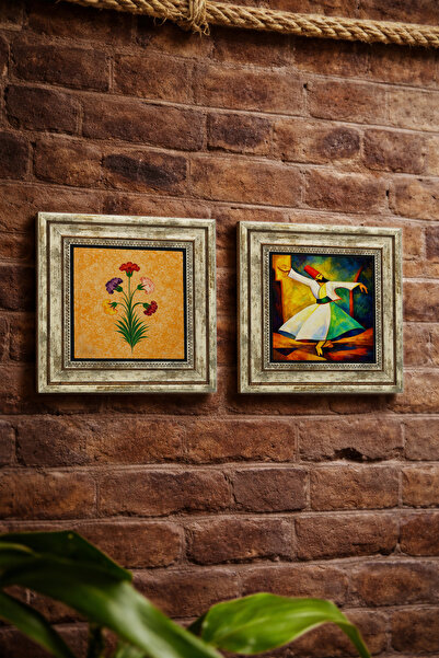 Sadrazam Geometric Colorful Stone Plate with 5 Flowers and Carnations 25X25 c...