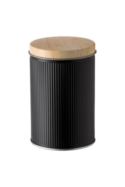 Zumzeria Black Cylindrical Metal Storage Box with Beige Lid Ø8.5x13cm