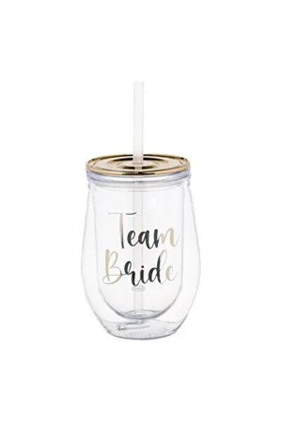 Zumzeria Transparent Plastic Cup with Double Walls & Golden Foil Straw 'Team ...