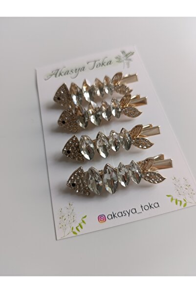 Akasya Gümüş Taşlı Işıltılı Balık Klips Toka Adet