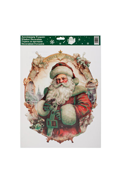 Zumzeria Autocolant vintage de Crăciun cu Moș Crăciun și sclipici irizat 30x38cm