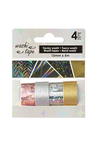 Zumzeria Bandă Washi cu efect metalic 5m x 1.5cm - 4 bucăți