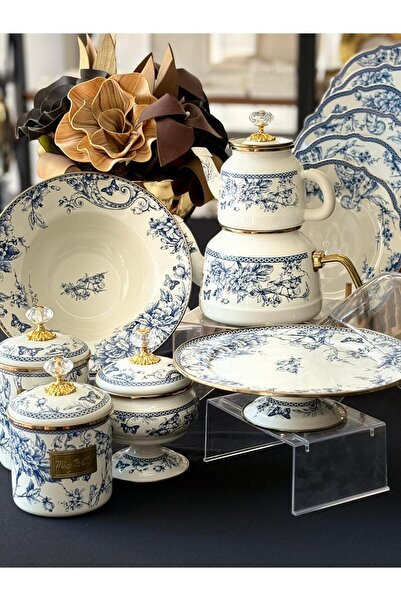 MD MİMOZA DEKOR Enamel Kitchen Set 12 Pieces Blue Life
