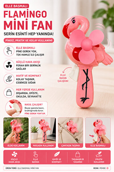 MİNDO Flamingo Tasarımlı Mini El Fanı