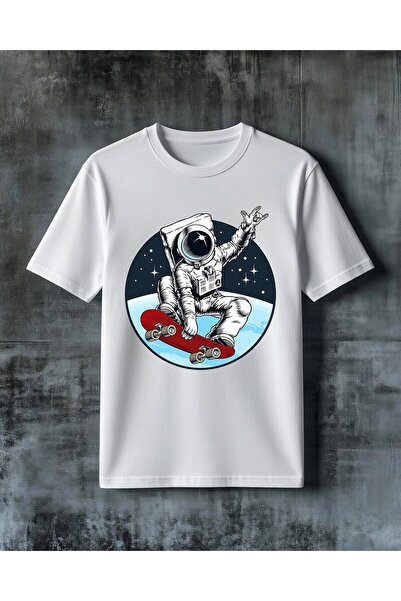 COMVİCHO تي شيرت كبير الحجم مطبوع عليه astronaut skateboard 15