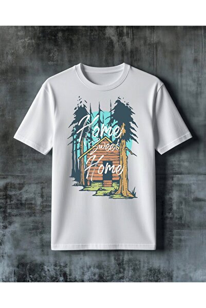 COMVİCHO تي شيرت كبير الحجم مطبوع عليه home sweet home kaban