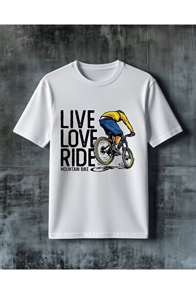 COMVİCHO Live Love Ride Mountain Bike Printed Oversize T-Shirt