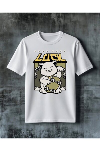 COMVİCHO Push Your Luck Sanse Cat Printed Oversize T-Shirt
