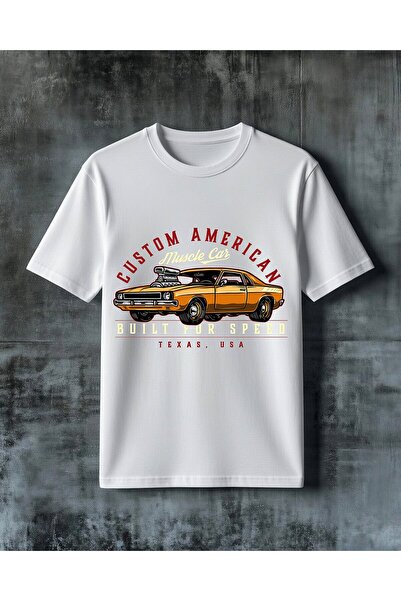 COMVİCHO Custom America Muscle Car Printed Oversize T-Shirt