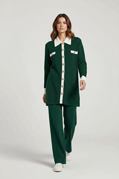 Intisimo Women's Knitted Two-Piece Set, Oversized, Casual, Green