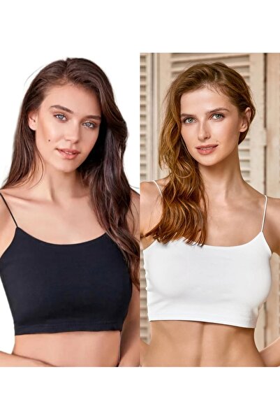 Berrak Crop Tank Top cu bretele din cauciuc, pachet de 2