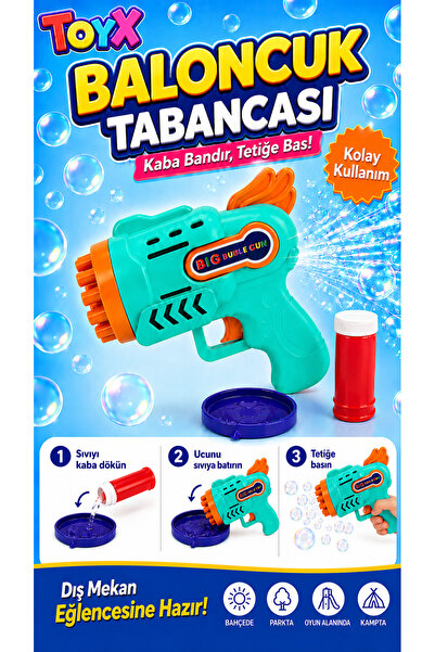 Toyx Pilli Bubble Gun Baloncuk Tabancası – 21 Delikli Köpük Tabancası, Solüsy...