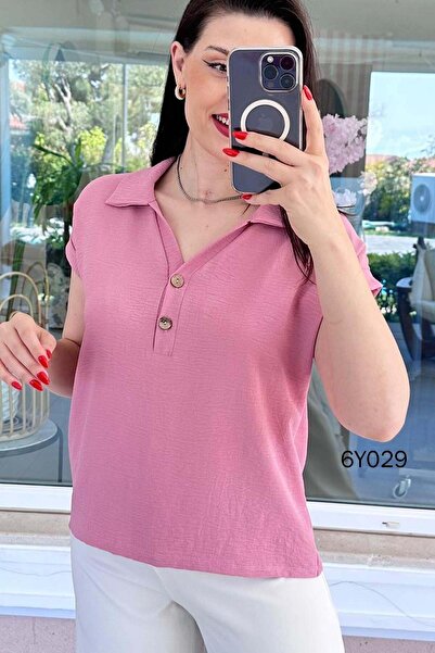İnce Topuk Polo Collar Buttoned Aerobin Blouse 6Y029