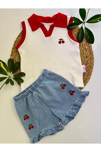 Cherry Embroidered Shorts Set