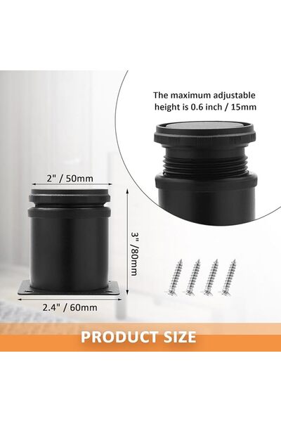 choice2 4 pcs 80mm 4Pcs Adjustable Stainless Steel Furniture Legs Black Round...