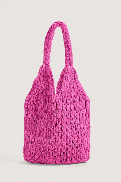 TOM SHOP Koyu Pembe Renk El Yapımı Kağıt Ip Örgü Günlük Omuz Çantası-delikli ...