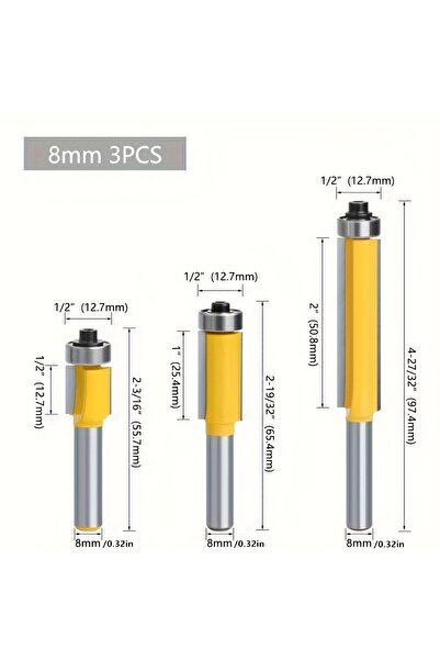 Choice 3PCS 8mm 3PCS 8mm Carbide Router Bits Set - Wood Trimming & Engraving ...