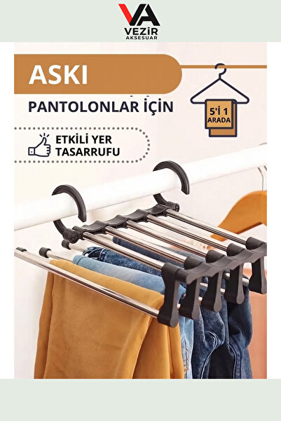 Vezir Aksesuar 5 in 1 Hareketli Pantolon Askılığı | Yer Tasarruflu Çok Amaçlı...