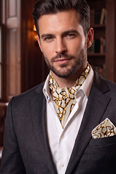 Exve Exclusive Beige Gold Color Patterned Natural Viscose Men's Accessory Sca...