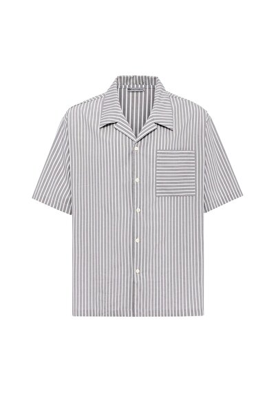 S13 Store Çizgili Kısa Kol Oversize Gömlek