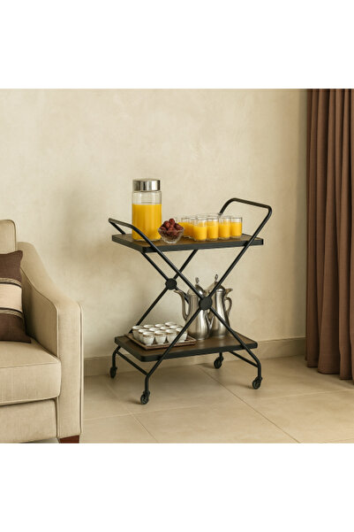 Palma homez 2-tier wooden serving trolley with unique design, coffee color, s...