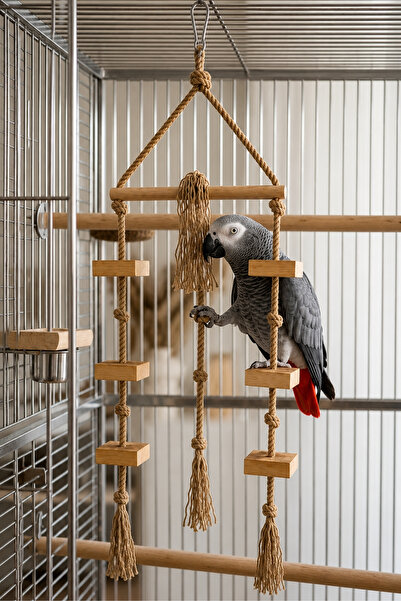 Mivra Pets Parrot Play Track 80 cm Natural Wooden Bird Toy 8 mm Jute Rope