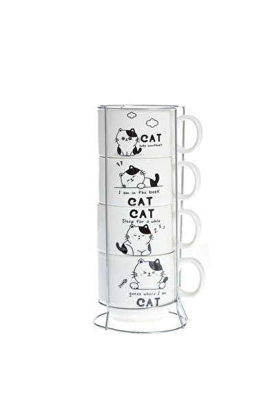 meli melo Set of 4 white cups with cat print