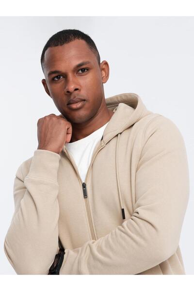 OMBRE Men's Comfortable Hooded Sweatshirt with Hooded OM-SSBZ-0160 Beige
