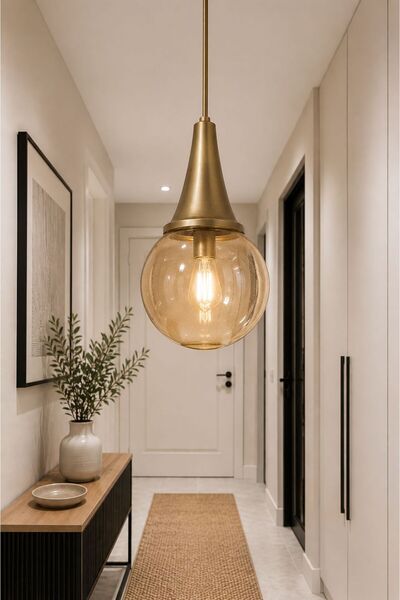 VENON Elora Tekli Sarkıt Camlı Avize ✨ ESKİTME✨ BAL GLOP CAMLI ✨ Modern Tekli...
