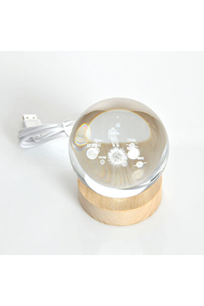 meli melo Glob decorativ LED cu sistem solar si astronaut, suport din lemn, 1...