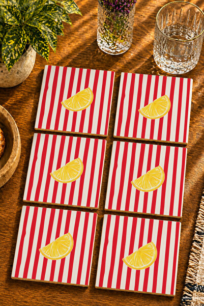 JHAAR Abstract Lemon Design Kitchen Design Modern Set of 6 Coasters - Uv Prin...