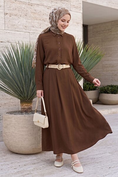 InStyle Gold Belted Skirted Brown Suit