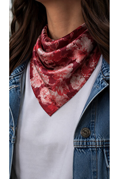 Store Satin Pink Floral Patterned Bandana Scarf