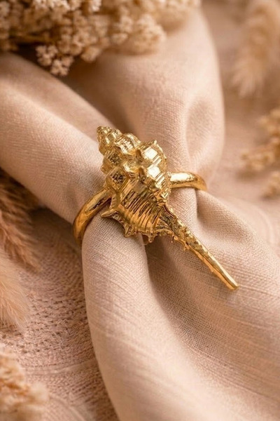 Kitchen Life 6-Piece Sea Shell Metal Gold Napkin Ring-Napkin Ring Napkin Holder