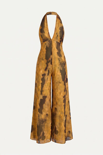 MAGARDE Special Series Tie-Dye Patterned Lined Jumpsuit - Mustard