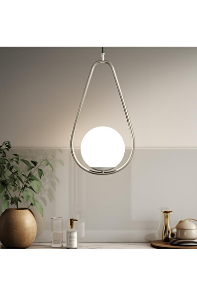 LEDBOX Pendul 2222, metal argintiu și sticlă alb mat, E27, înălțime reglabilă