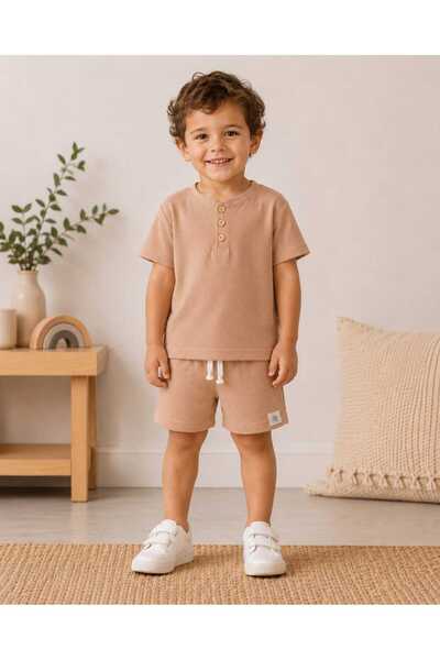 kidsense طقم شورت للأولاد بتفاصيل أزرار ونسيج وافل