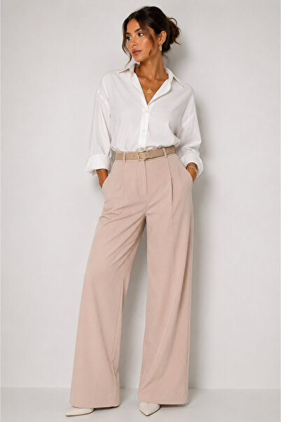 Mys Collection Bej Palazzo Kumaş Kadın Pantolon