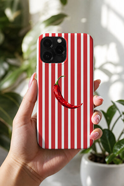 KILIFOLOG iPhone 11 Pro Max Uyumlu Lansman Silikon Kırmızı Çizgili Biber Dese...