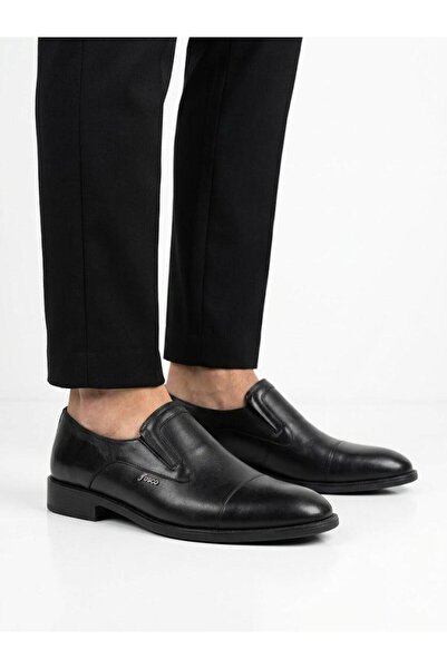 Fosco Men's black genuine leather classic shoes with injection sole